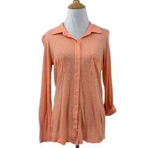 Splendid Shirt Womens S Small Salmon Semi Sheer Tab Sleeve Button Front Supima